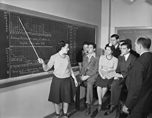 Classroom Prints: Woman Pointing To Graph On Chalkboard