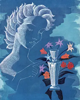 Packaging Prints: Woman Pointing at Perfume Bottle