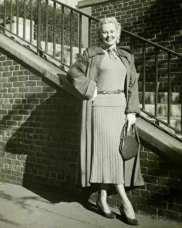 Purse Prints: Woman posing by steps, (B&W), (Portrait)