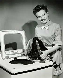 Apron Prints: Woman Posing With Washing Machine