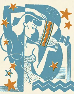 Vase Prints: Woman Pouring Water From Vessel