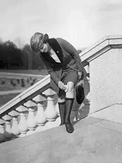 Stairway Prints: Woman Powdering Her Legs on Stairs