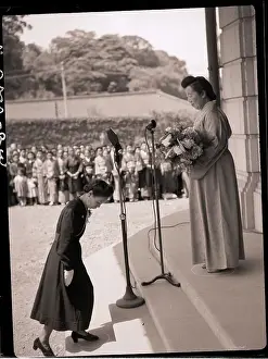 Empress Prints: Woman Presents Flowers to Empress Nagako