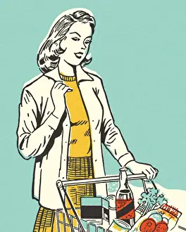 Woman Pushing a Shopping Cart