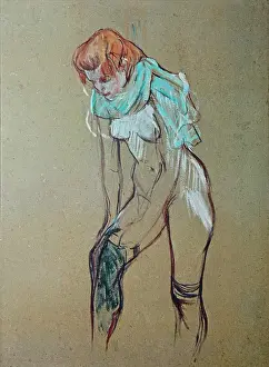 Henri De Toulouse Lautrec Prints: Woman putting a stocking on (Femme qui tire son bas)
