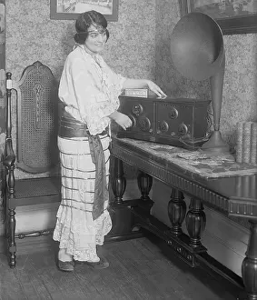 Ribbon Prints: Woman with Radio and Antenna Ribbons on Dress