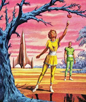 Moon Surface Prints: Woman Reaching for Apple