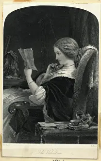 Valentines Day Prints: Woman Reading A Valentine'S Day Card
