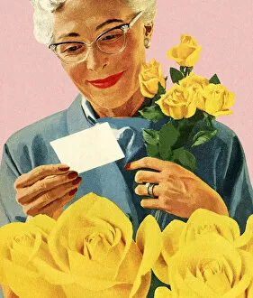 Images Dated 21st December 2015: Woman Receiving Yellow Roses