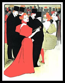 Art Nouveau Gallery: Woman in red dress in ballroom art nouveau 1898