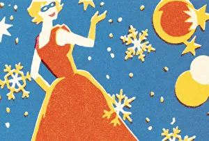 Images Dated 13th October 2003: Woman in red dress in winter