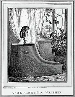 Bathtub Prints: Woman Relaxing In Shoe Shaped Tub
