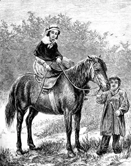 Images Dated 6th August 2017: Woman rides with a horse, guided by a man