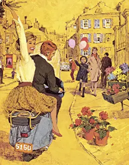 Woman on The Back of Scooter