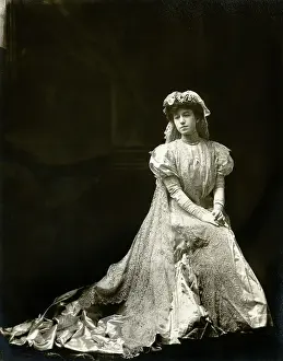 Lace Prints: Woman Seated in Satin and Lace Wedding Gown