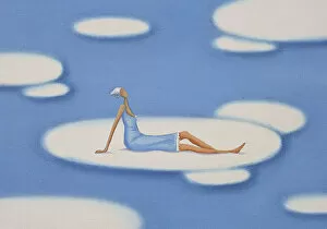 Woman Sitting on a Cloud in the Sky