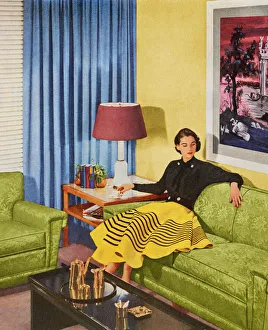 Art Illustrations Gallery: Woman Sitting in a Living Room