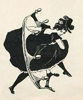 Art Noveau Prints: Woman with skirt dancing Cancan Art Nouveau Illustration 1897