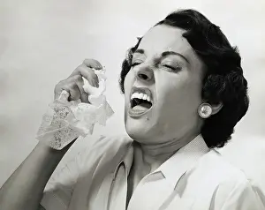 Handkerchief Prints: Woman Sneezing