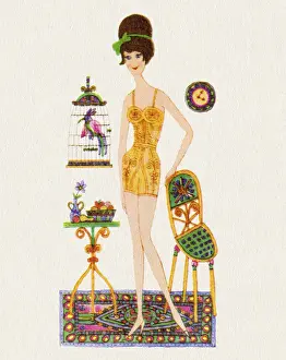 Girdle Prints: Woman Standing by a Birdcage