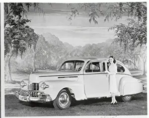 Show Room Prints: Woman Standing by New Lincoln Automobile