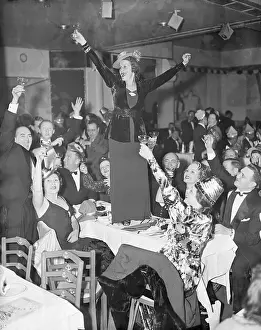 Side Chair Prints: Woman Standing on Table Toasting the New Year