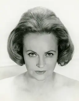 Wavy Hair Prints: Woman staring, posing in studio, (B&W), (Portrait)