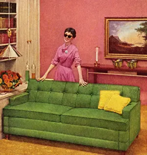 Home Decorating Prints: Woman In Sunglasses Standing Behind Couch