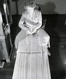 New England Prints: Woman On Table Putting Shroud On Parachu