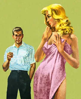Illu Prints: Woman in Towel Looking at Man