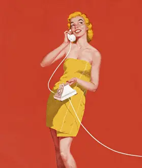 Sideways Glance Prints: Woman in Towel on Telephone