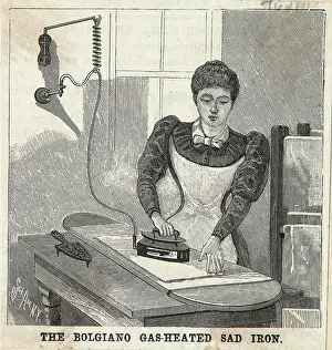 Woman Using Bolgiano Gas Heated Sad Iron