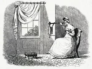 Liquid Prints: Woman Using Breast Fluid Pump; Woodcut