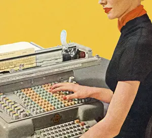Ilust Prints: Woman Using Office Equipment