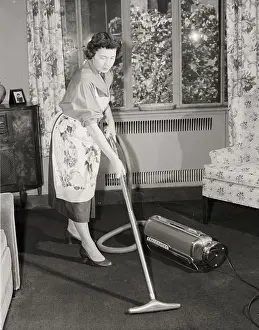 Carpet Prints: Woman Vacuuming Carpet