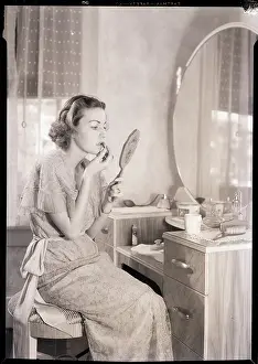 Femininity Prints: Woman at Vanity Applying Lipstick