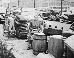 Homeless Person Prints: Woman Waiting Amid Her Possessions