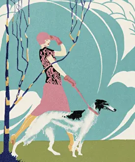 Woman Walking Borzoi Dog