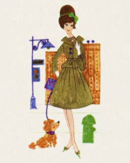 Ilustrati Prints: Woman Walking a Dog