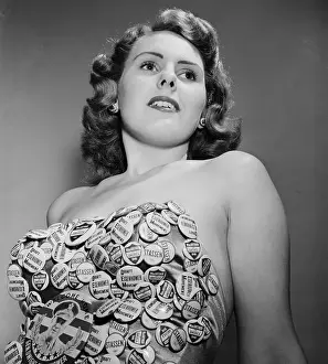Woman Wearing Many Campaign Buttons