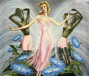 Panties Prints: Woman Wearing Pink Full Slip