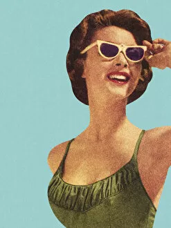 Retr Gallery: Woman Wearing Sunglasses and Green Swimsuit