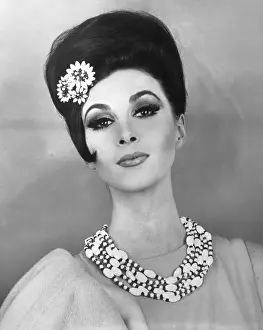 Beads Prints: Woman Wears Flower Pin In Hair;Bead Neck