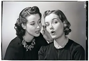 Stylish Prints: Woman Whispering in Friend's Ear