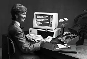 Computer Prints: Woman Works with Computer & 5 1/4 Diskette