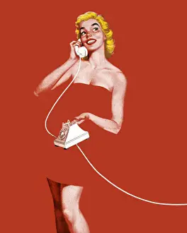 Pinup Prints: Woman Wrapped in Towel Talking on Telephone
