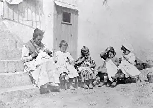 Sicily Prints: Woman and Young Girls Sewing Together