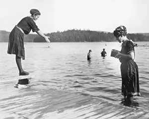 Women In 1900S Bathing Costumes At Lake