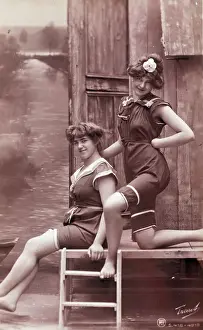 Postcard Prints: Women In Bathingsuits Pose For Postcards