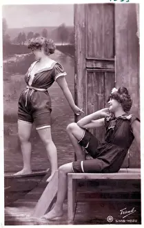 Postcard Prints: Women In Bathingsuits Pose For Postcards